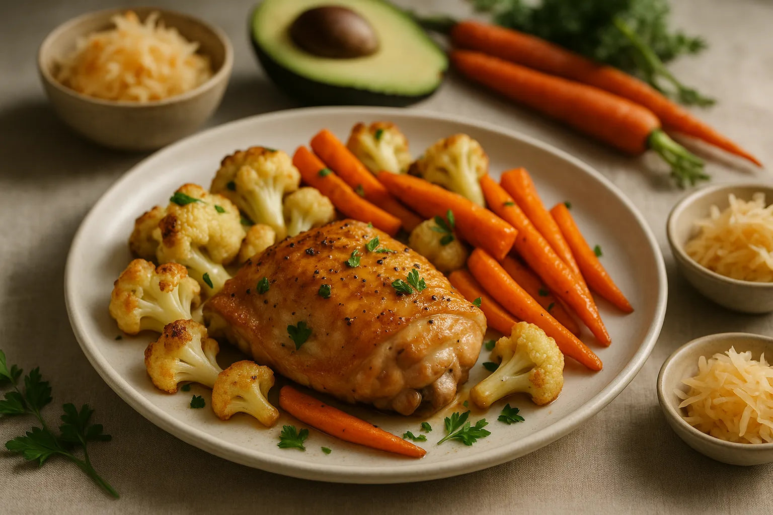 Oven-baked chicken with cauliflower and carrot