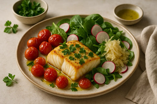 Oven-baked cod with tomato