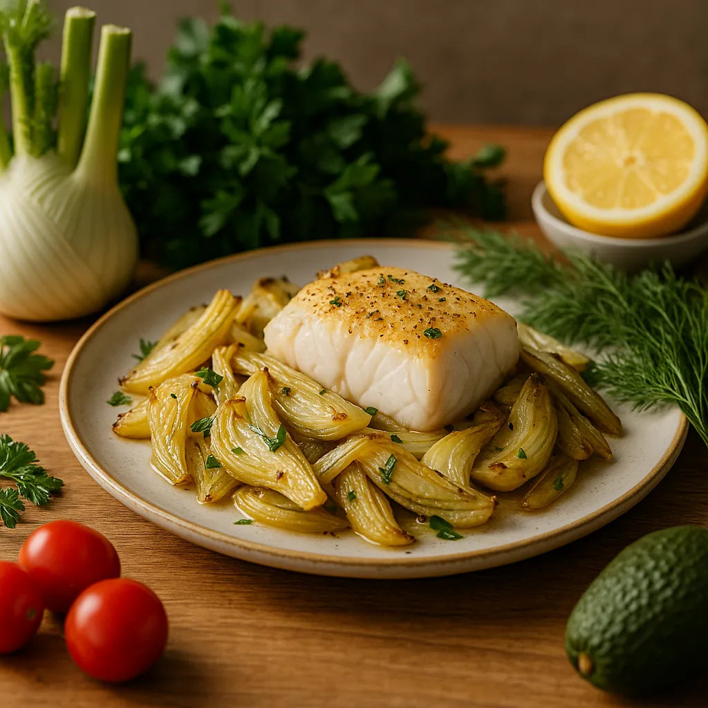 Oven-baked fennel with cod