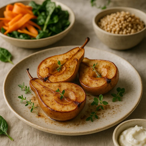 Oven-baked pear with cinnamon