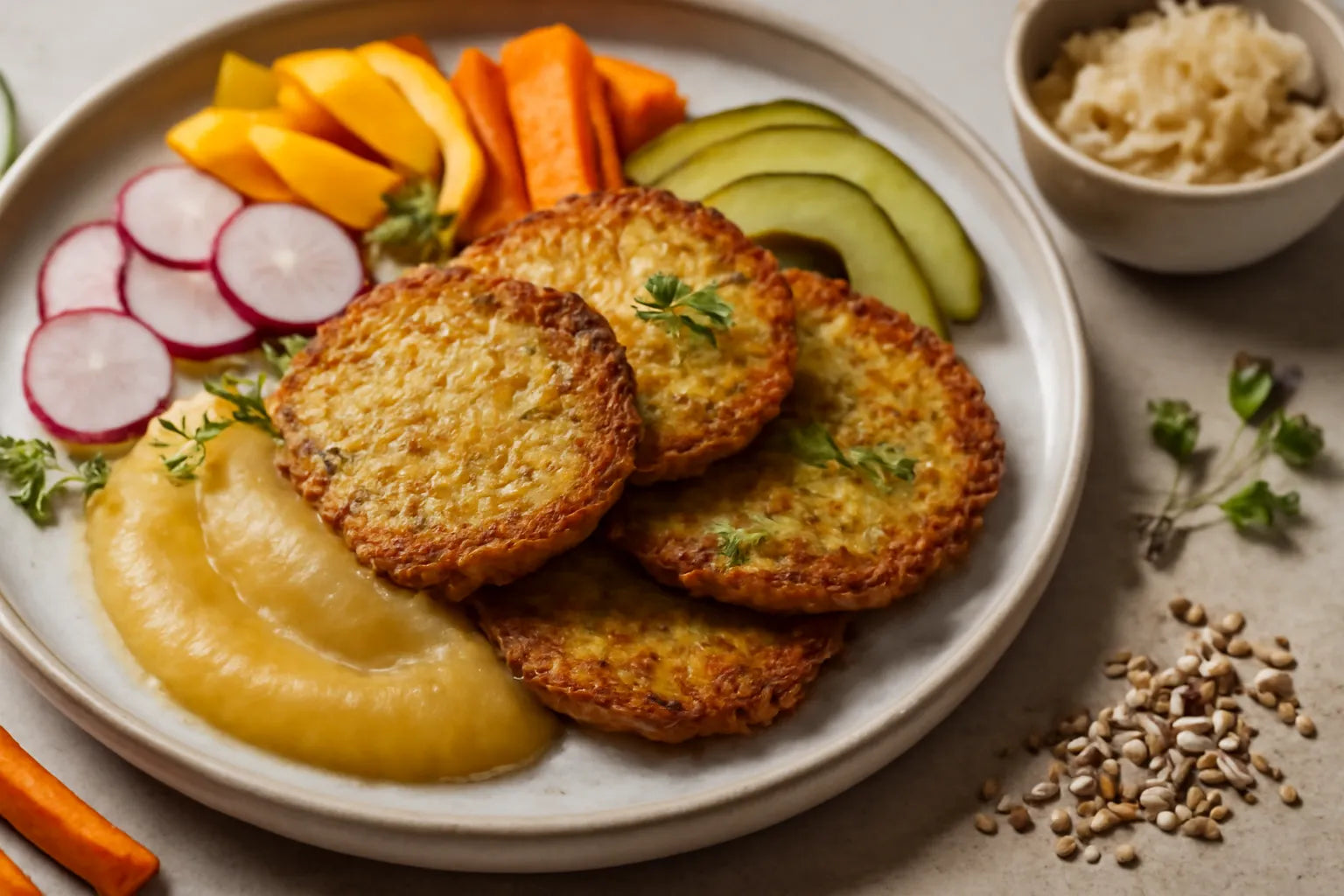 Oven-baked potato pancakes with applesauce