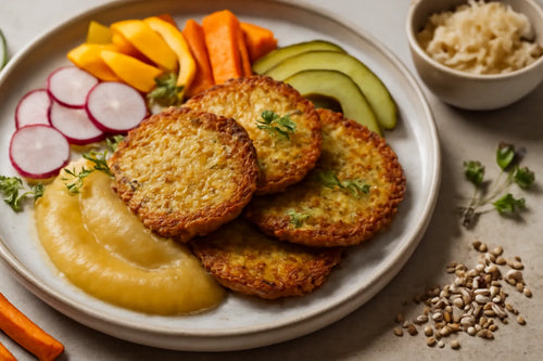 Oven-baked potato pancakes with applesauce