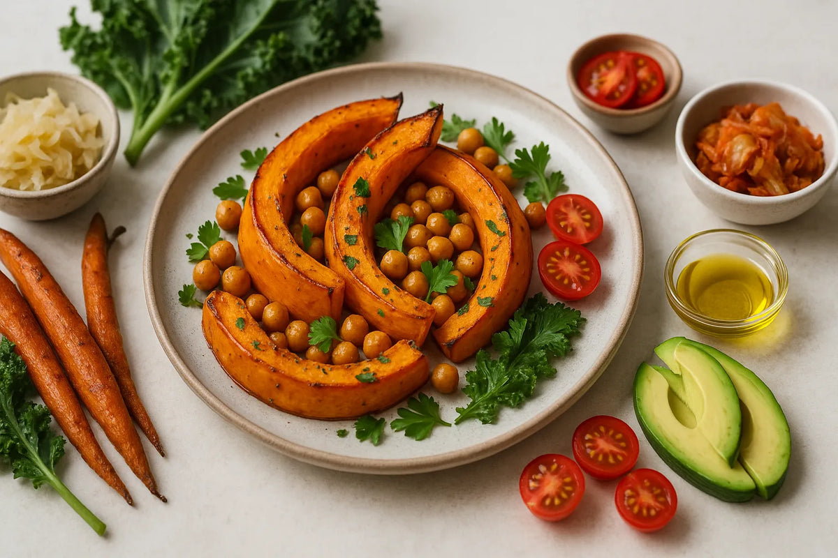 Oven-baked pumpkin with chickpeas