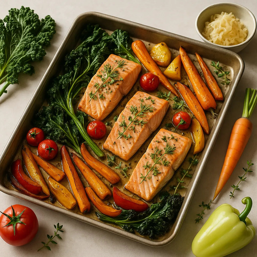 Oven Traybake with Salmon and Vegetables – InnerBuddies