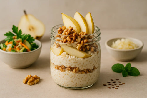 Overnight oats with pear and walnuts