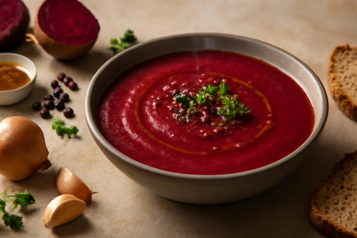 Soupe de betterave, haricots azuki et paprika