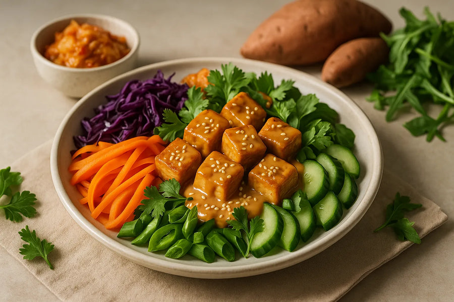 Tazón de tofu con maní y verduras