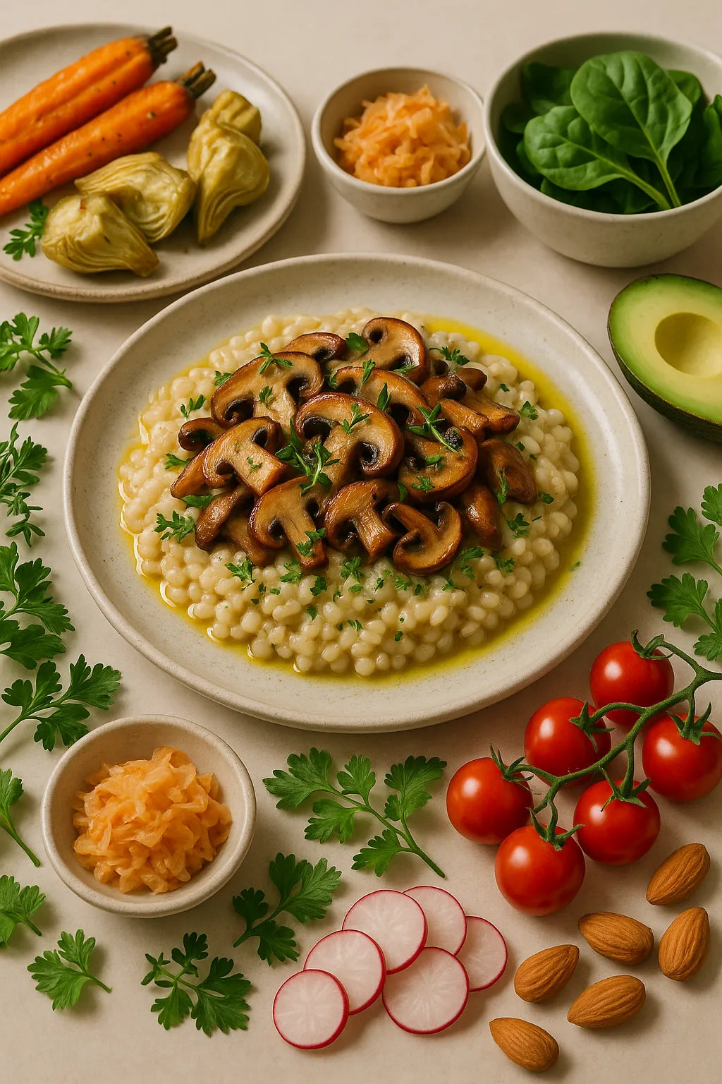 Pearl barley risotto with mushrooms