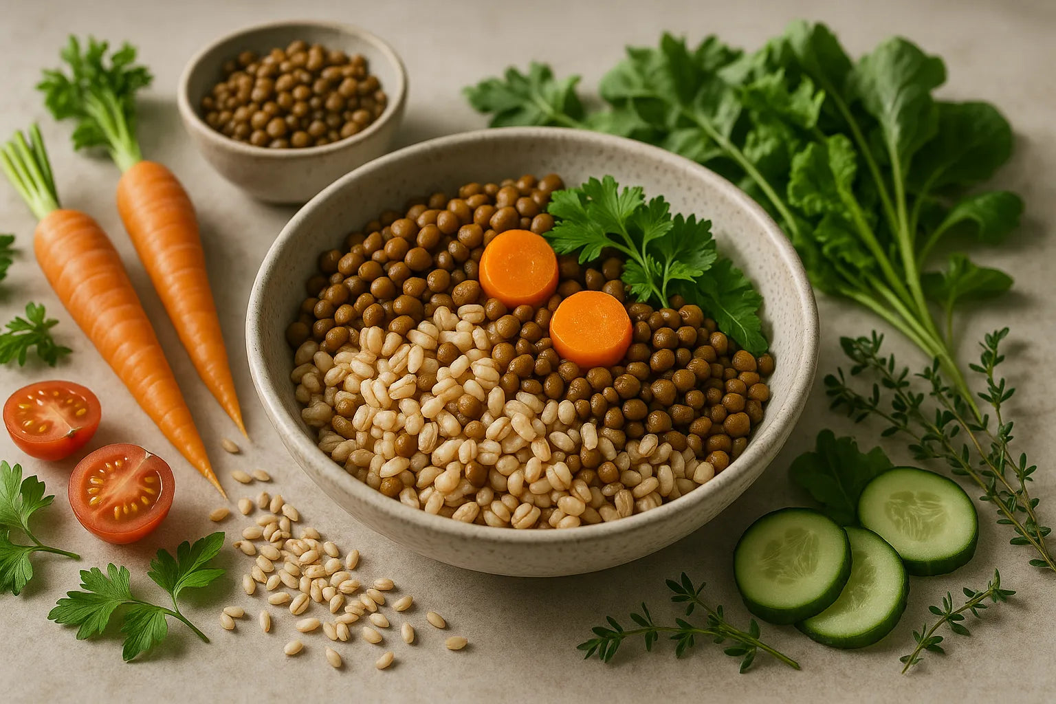 Pearl barley with carrot and lentils