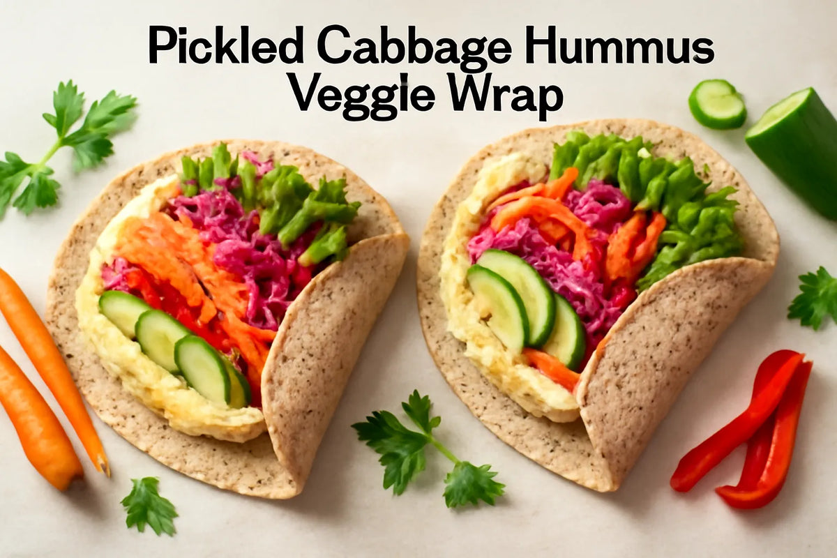 Gepekelde kool-hummus veggie wrap