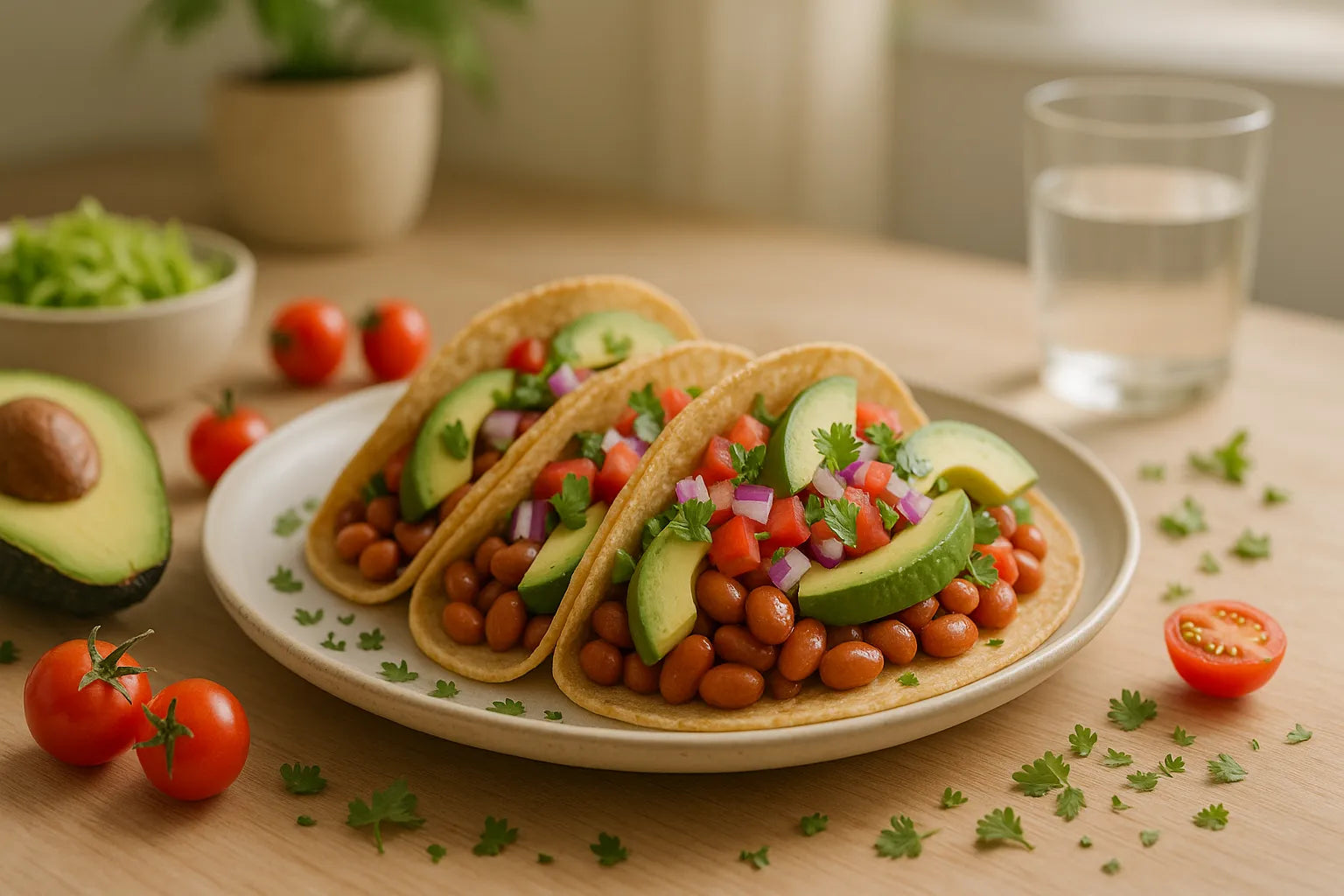 Tacos de frijol pinto y aguacate