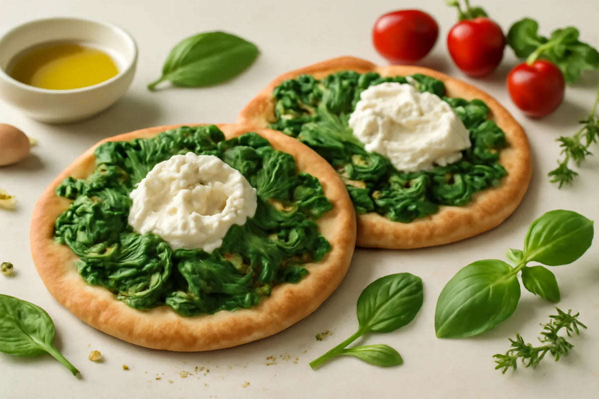 Pita pizza con espinacas y ricotta
