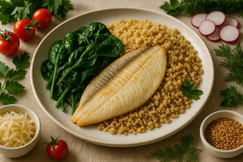 Plaice fillet with spinach and whole-grain couscous