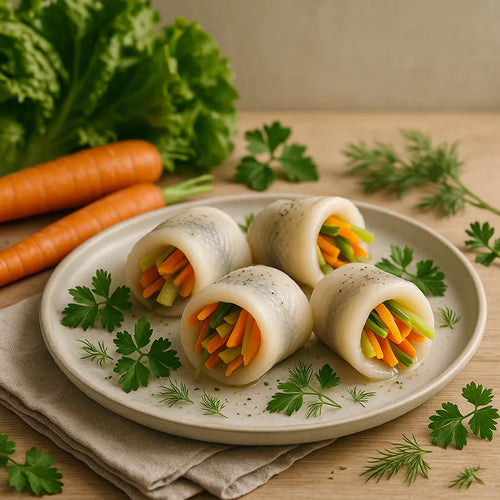 Plaice rolls with carrot and leek