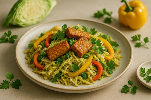 Pointed cabbage stir-fry with tempeh