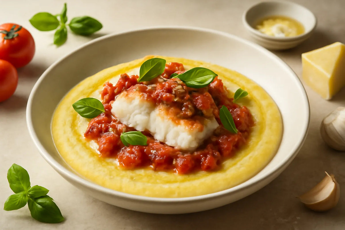 Polenta au cabillaud et à la tomate