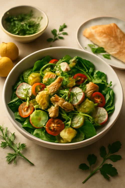 Potato salad with smoked trout