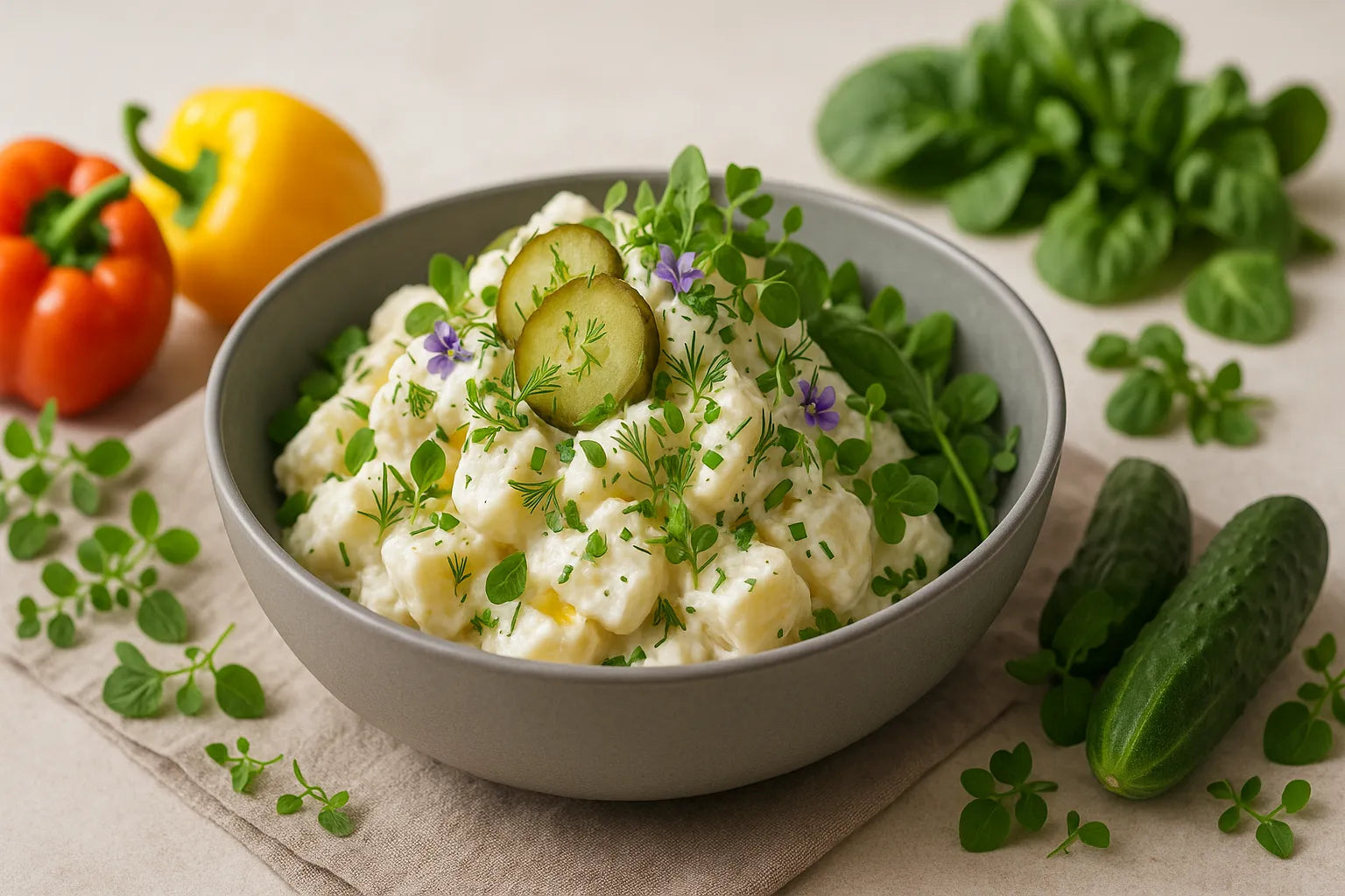 Potato salad with yogurt and pickles