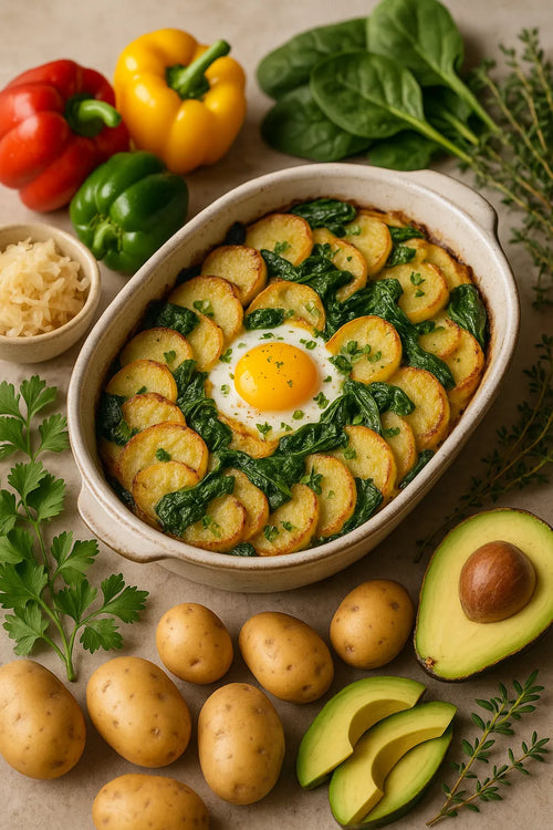 Potato spinach casserole with egg