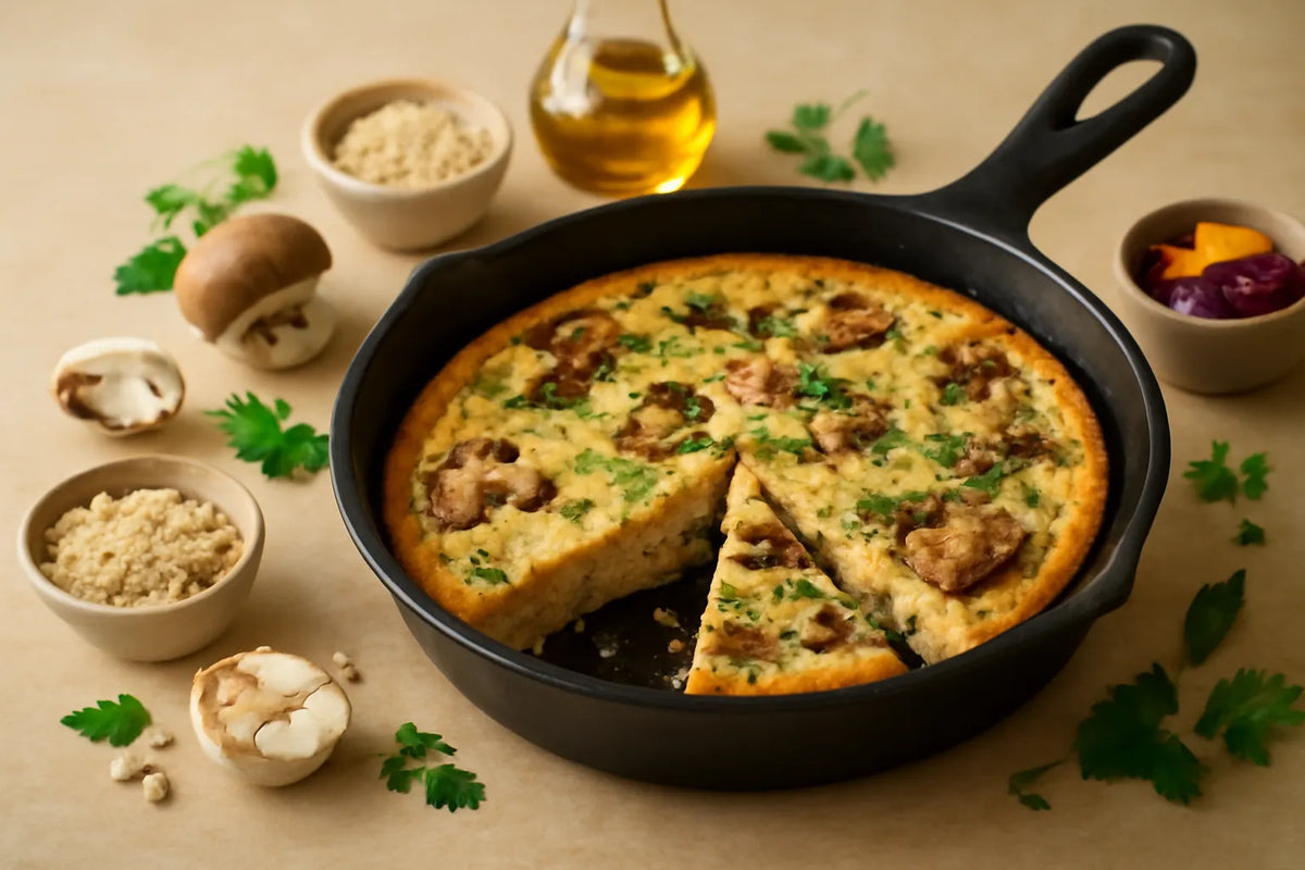 Frittata di orzo con aglio e funghi prebiotici