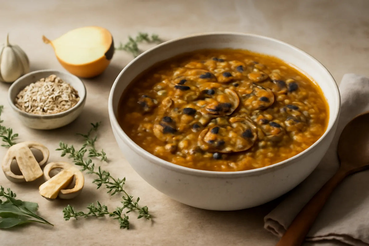 Präbiotischer Gersten-Eintopf mit Knoblauch und Pilzen