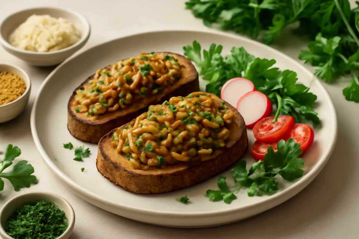Prebiotyczna tost z cebulą, soczewicą i zakwasem