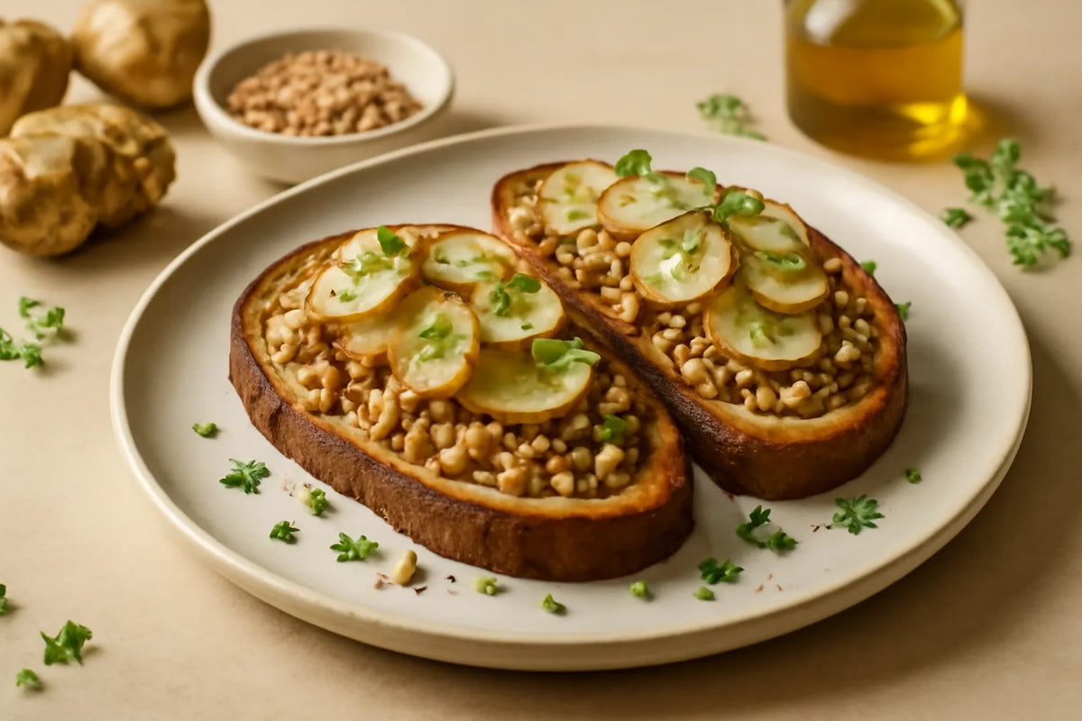 Tostada de masa madre con tupinambo y farro prebióticos