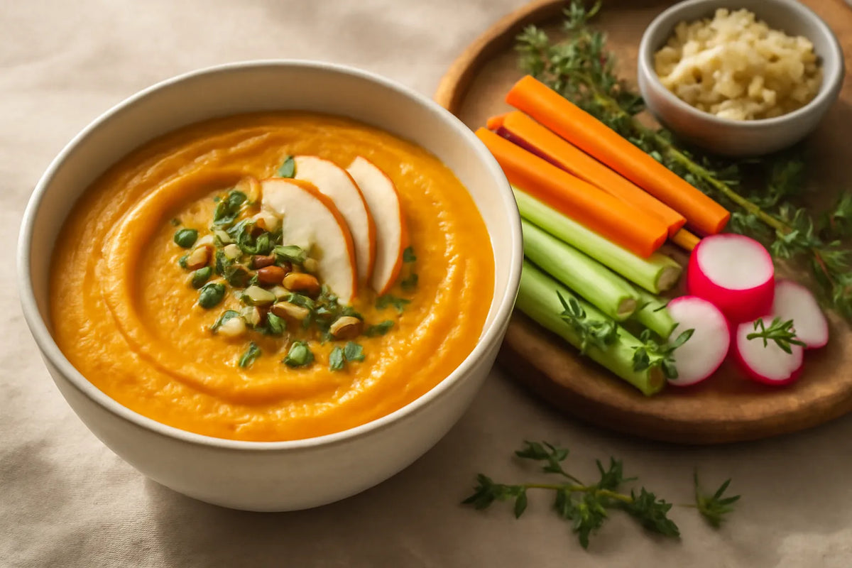 Pumpkin soup with apple and pumpkin seeds