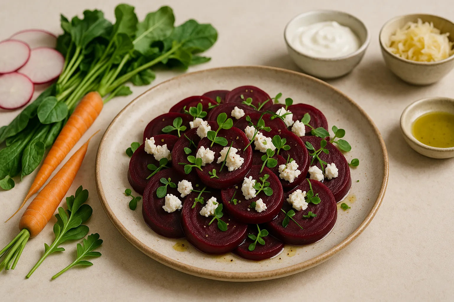 Quick beetroot salad with goat cheese