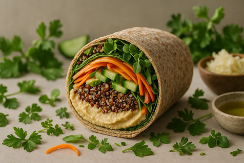 Wrap arcoíris de hummus de quinoa