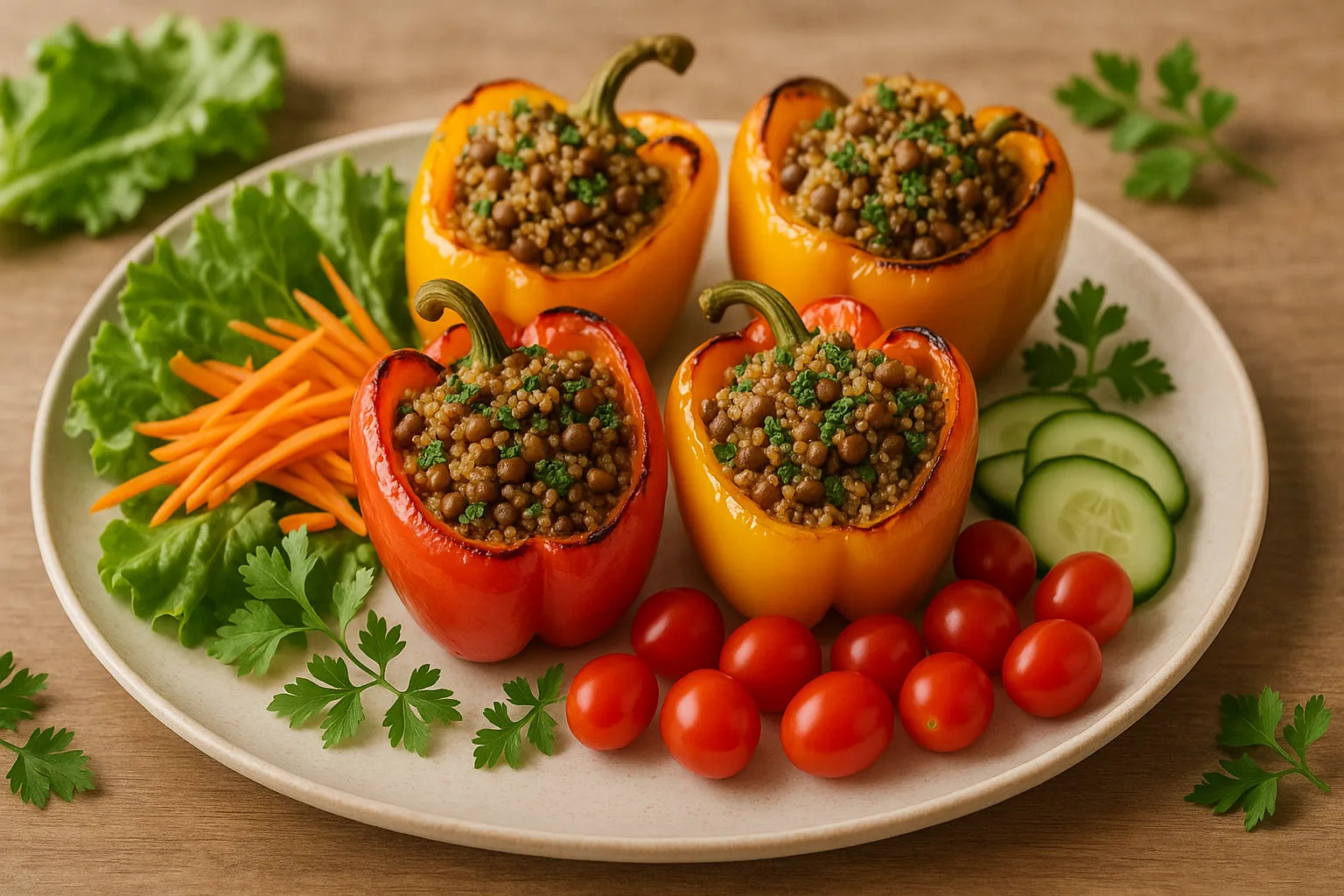 Pimientos rellenos de quinoa y lentejas