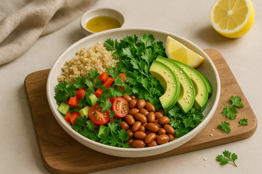 Ensalada de taco de quinoa y frijoles pintos