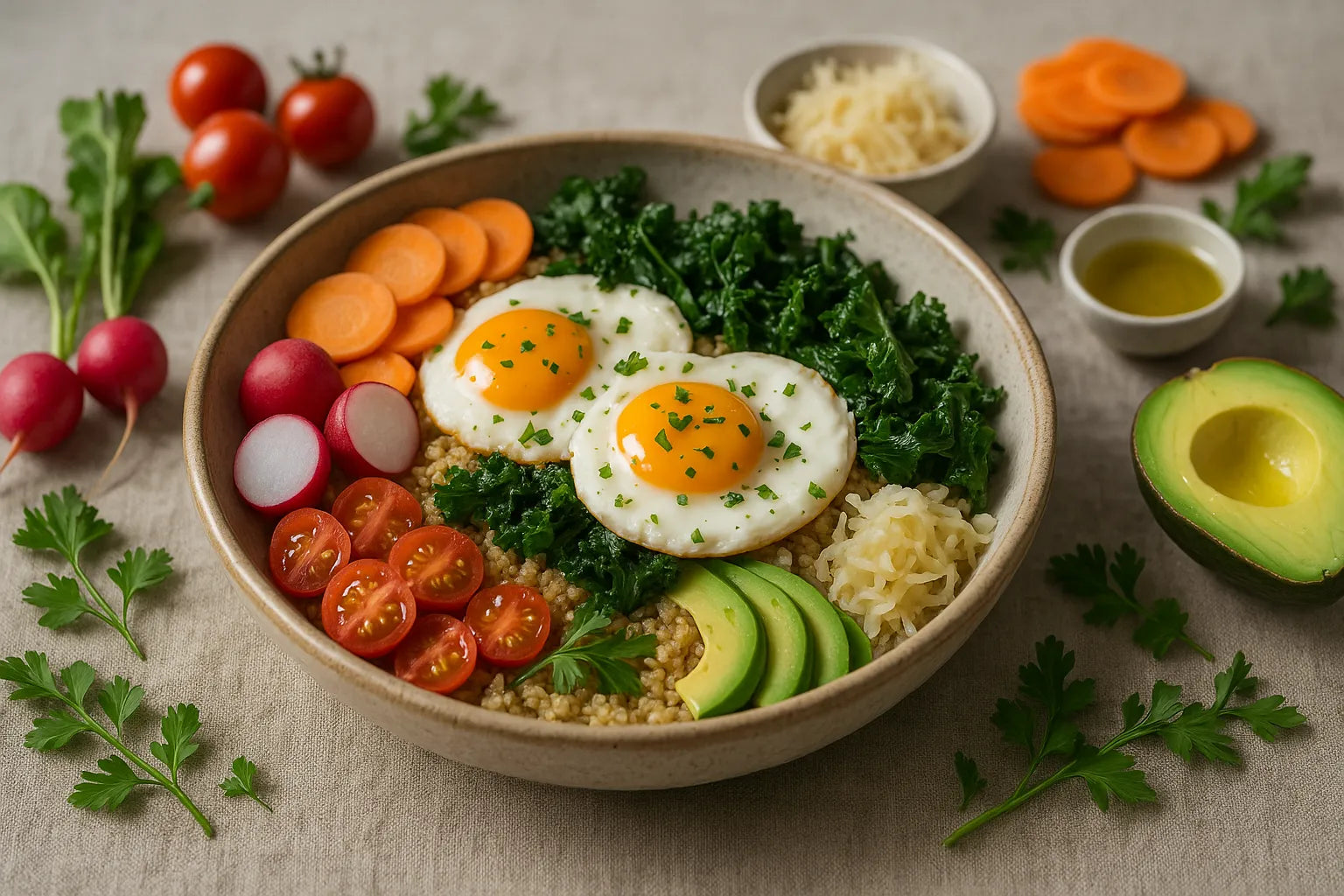 Quinoa with kale and egg