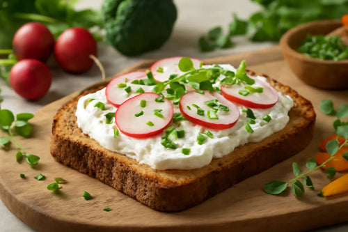 Radish and chive quark on rye bread