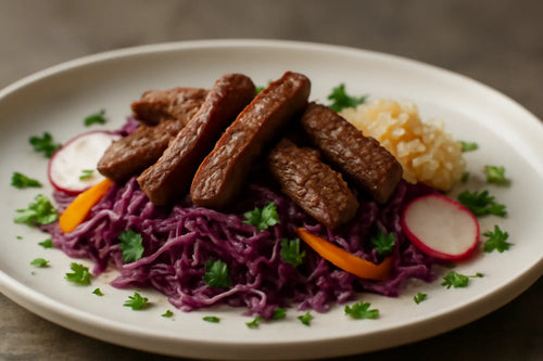 Red cabbage with lean beef strips