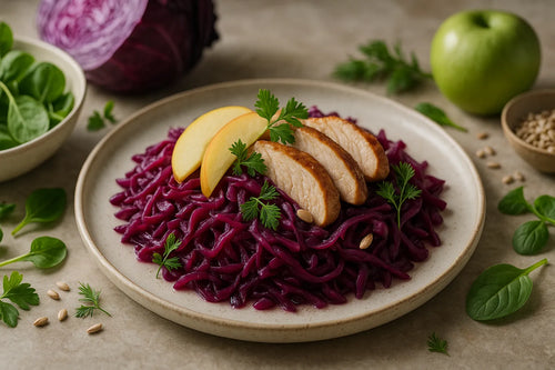 Red cabbage with turkey and apple