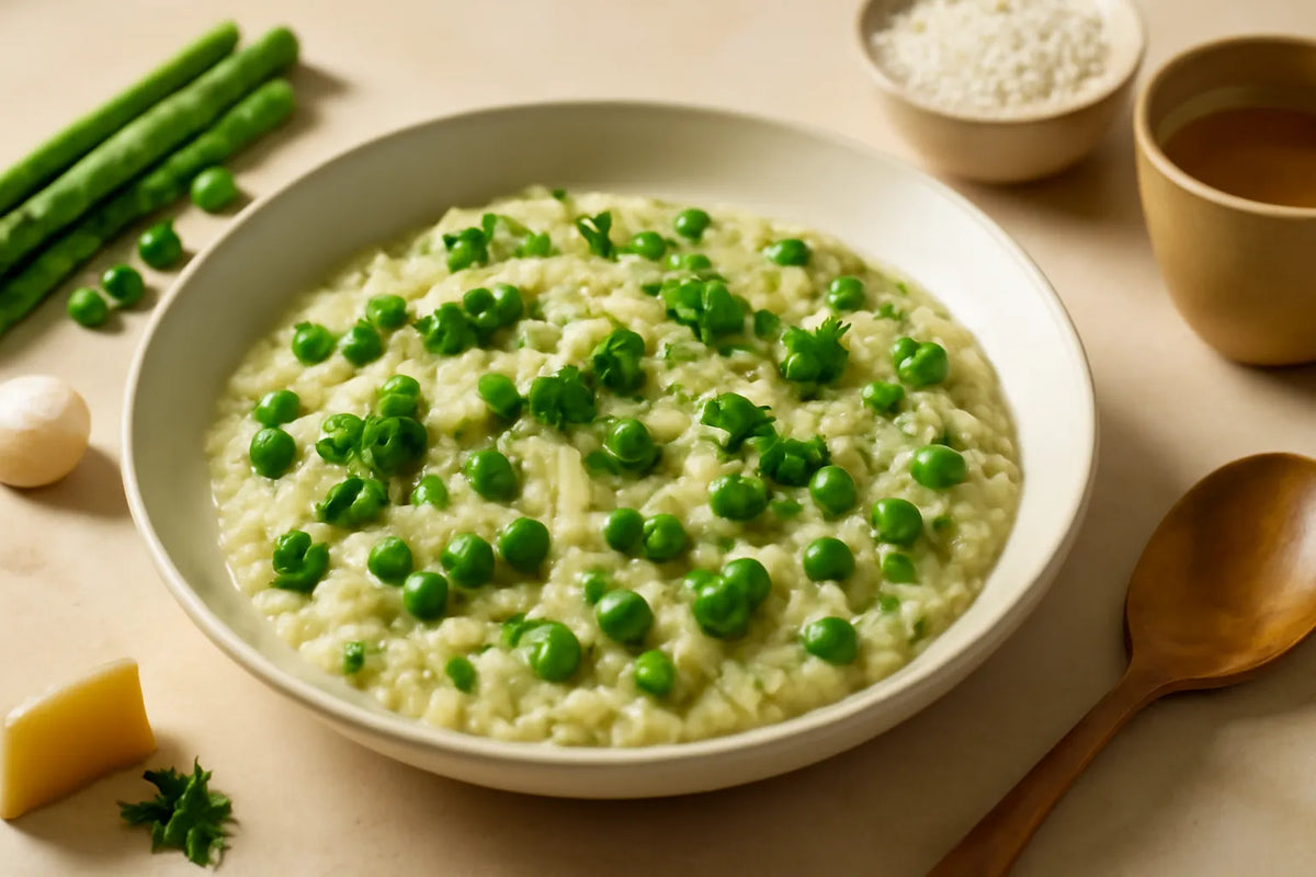 Risotto de espárragos y guisantes