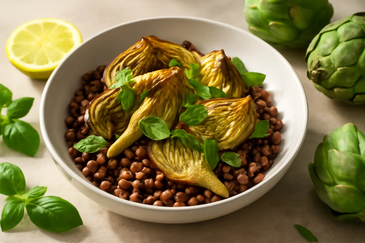 Roasted Artichoke Adzuki Bean Bowl with Lemon Basil
