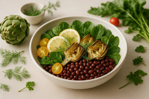 Roasted Artichoke Adzuki Bean Bowl with Lemon Dill