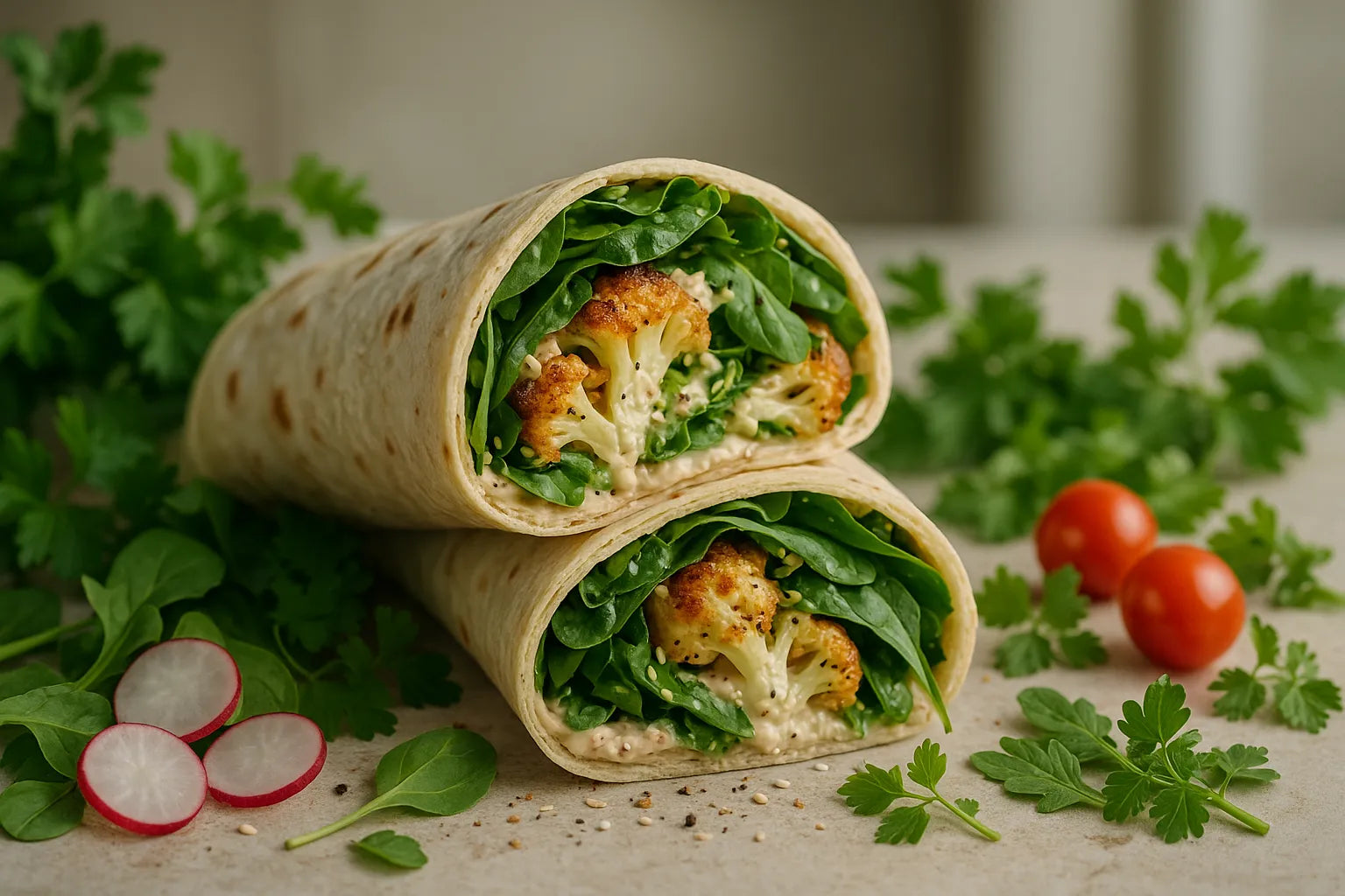 Roasted Cauliflower Tahini Wrap