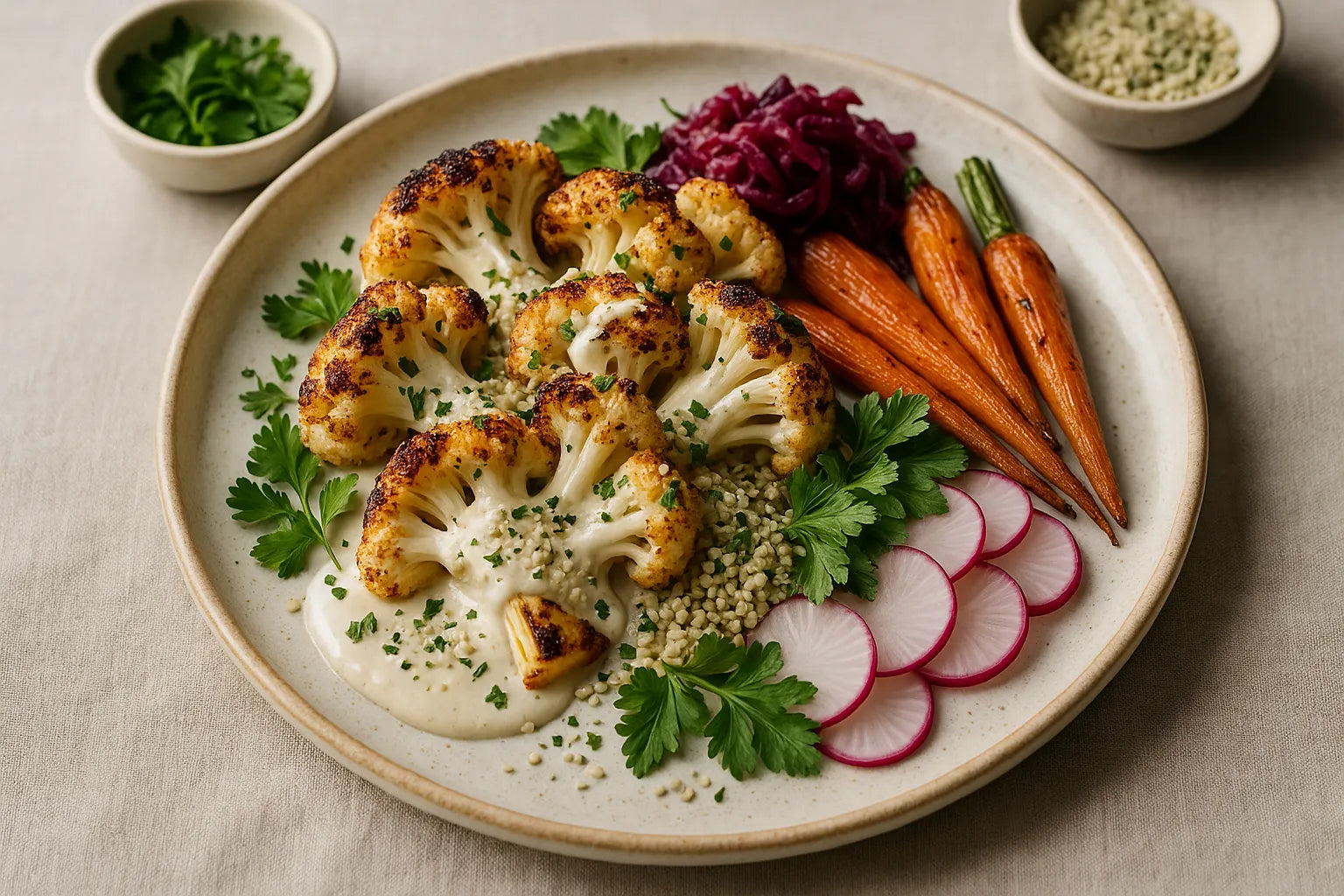 Pieczony kalafior z sosem jogurtowym tahini