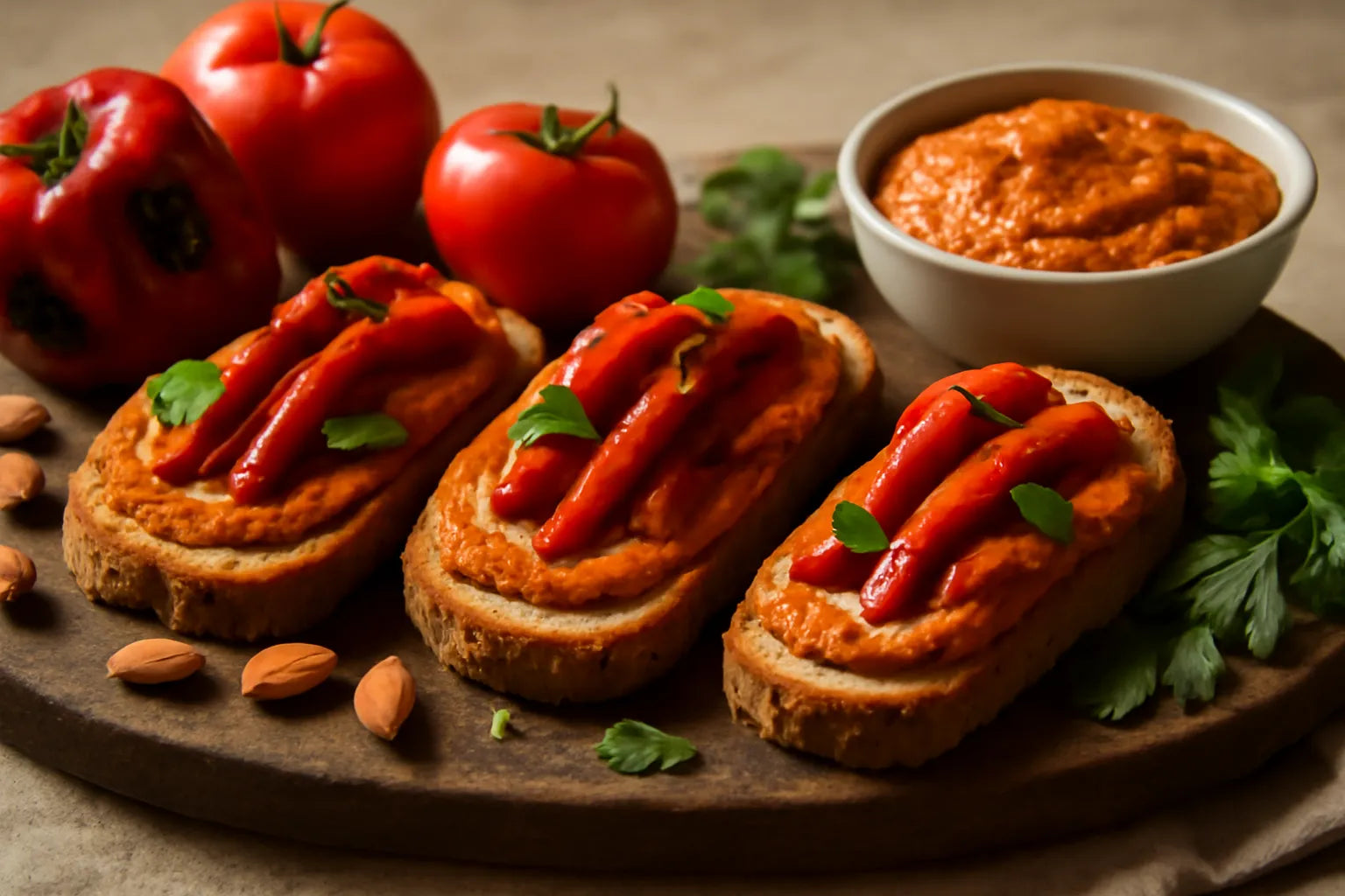 Romesco geroosterde paprikatoast