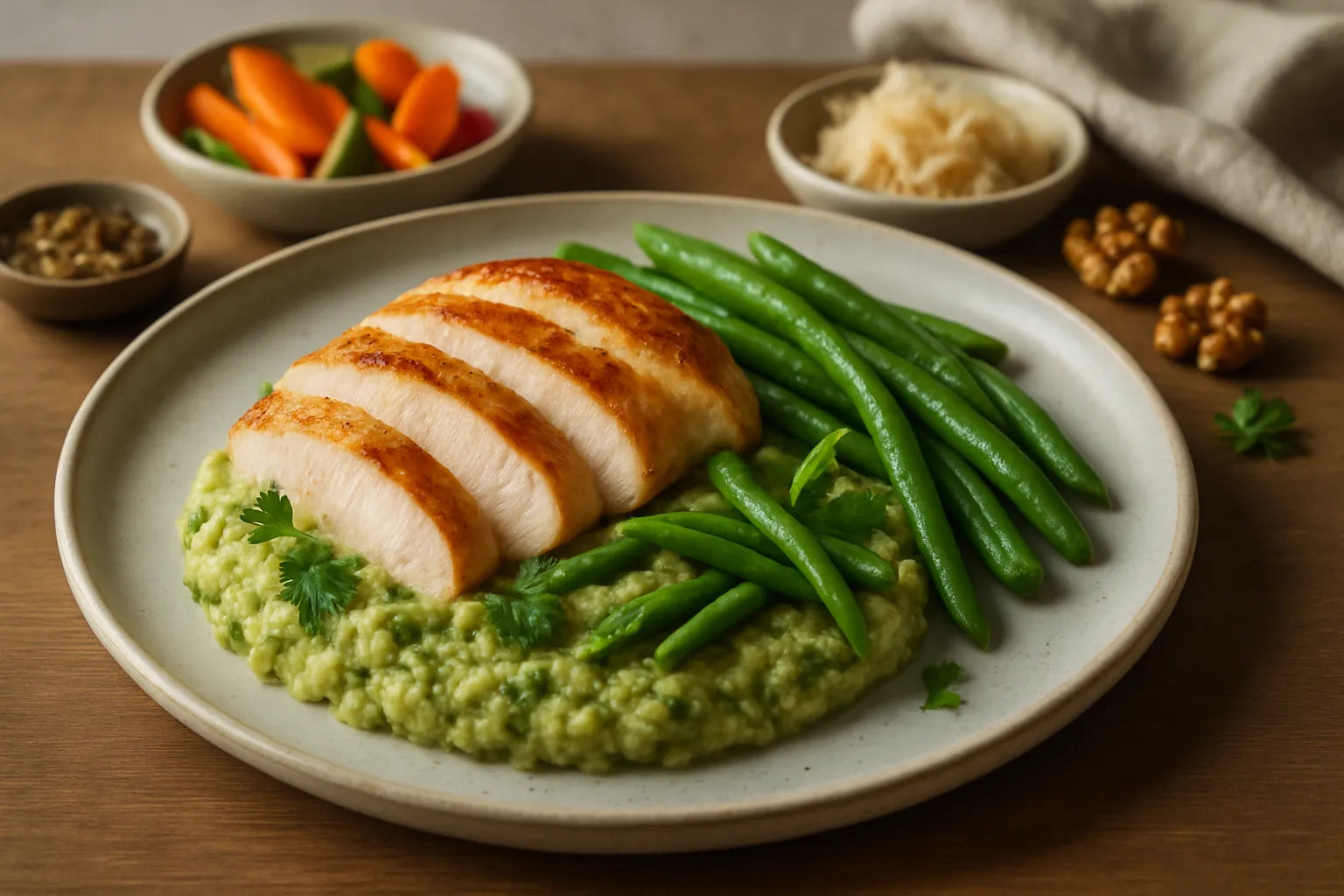 Runner bean mash with chicken breast