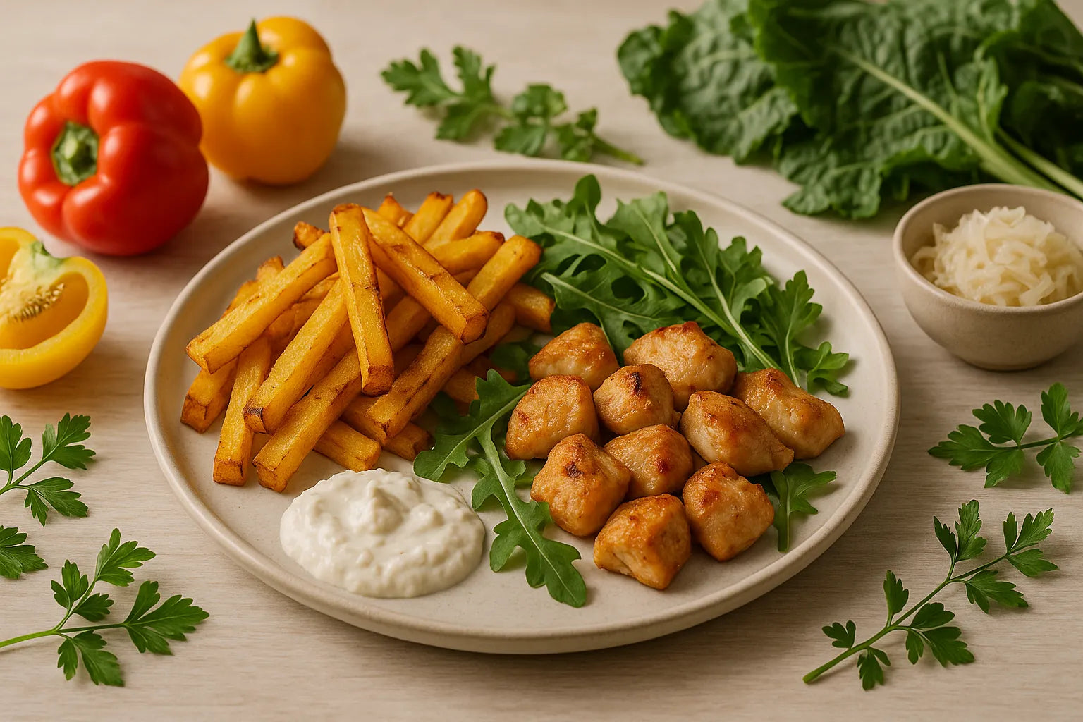 Rutabaga fries with chicken