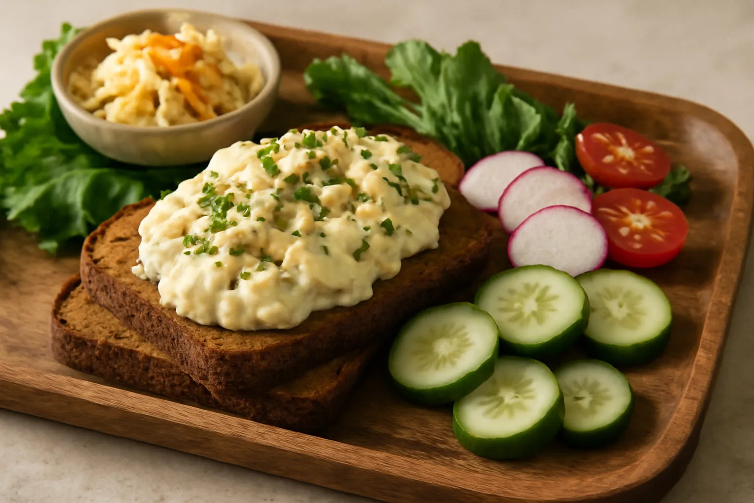 Roggebrood met yoghurt-eiersalade