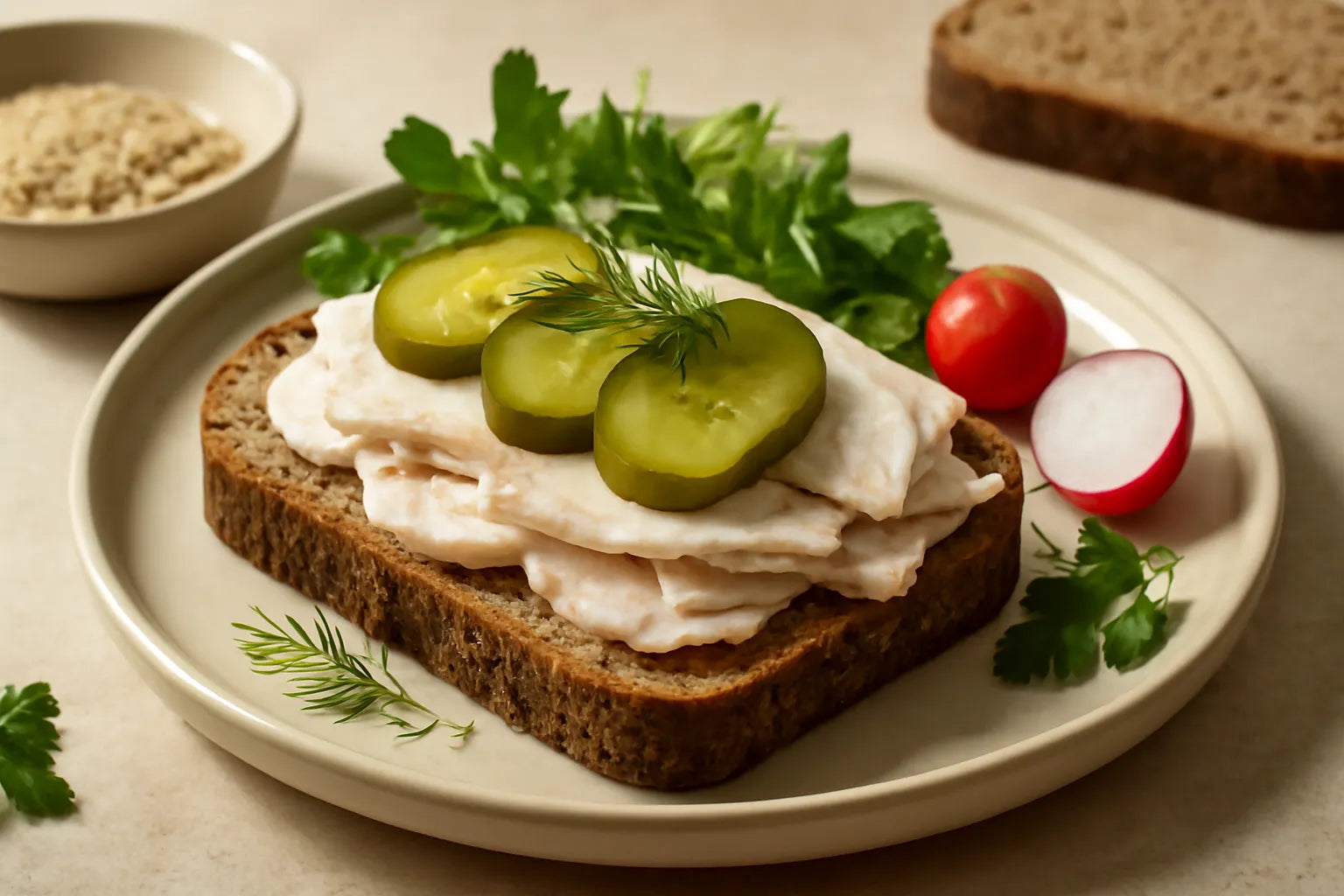 Roggebrood met kalkoenfilet en augurken