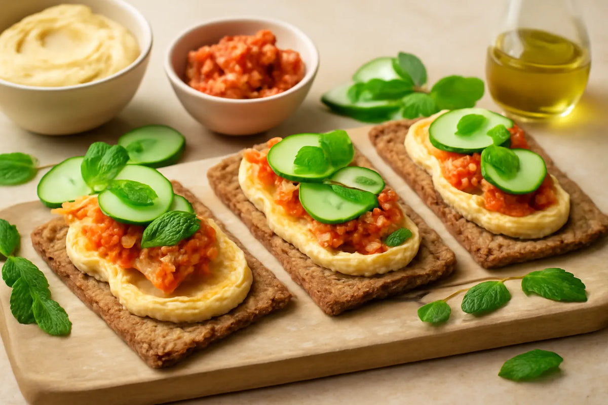 Pane croccante di segale con hummus e kimchi
