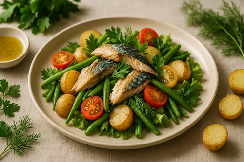 Salad with mackerel, potato and green beans