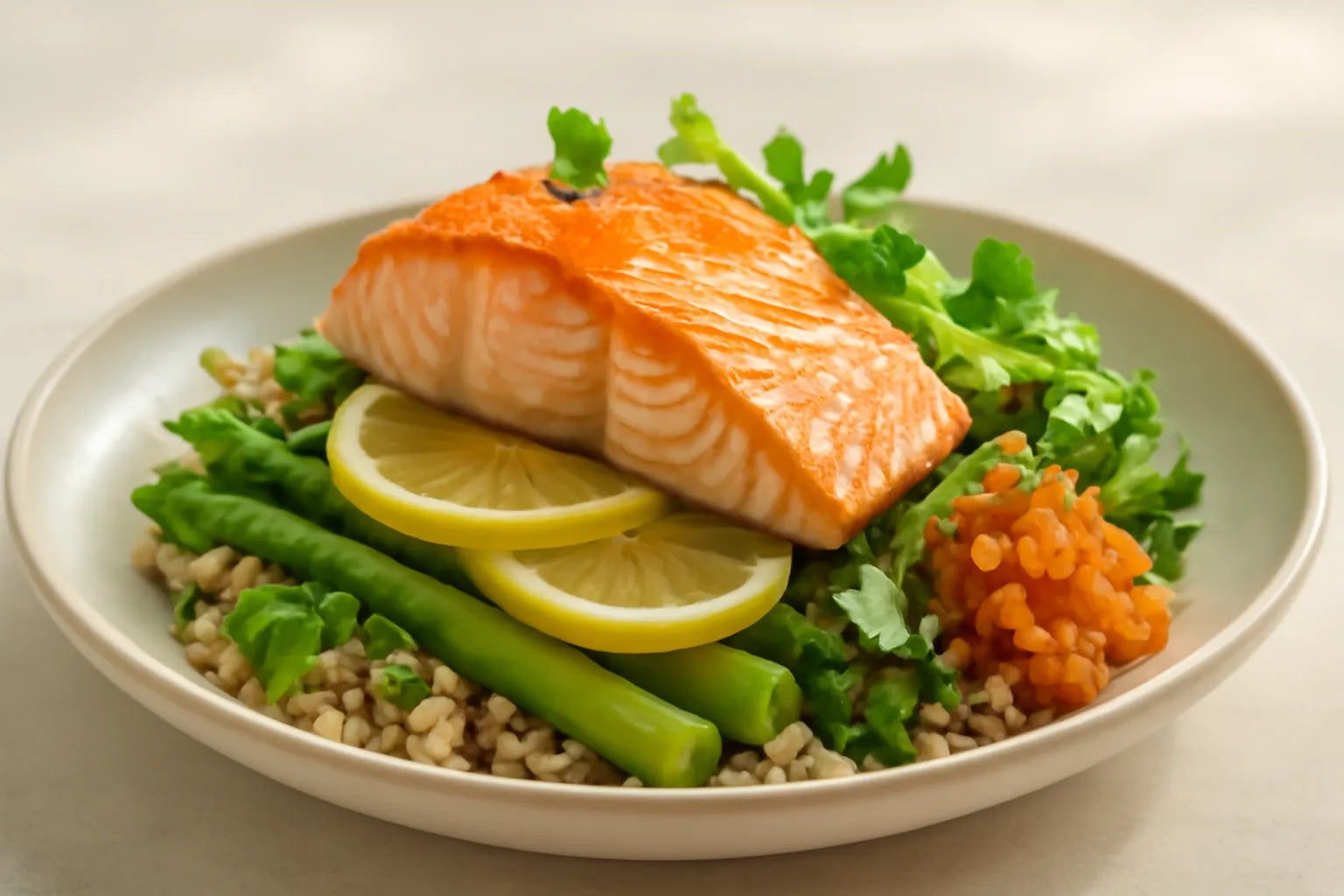 Salmon Asparagus Lemon Soy Pokebowl
