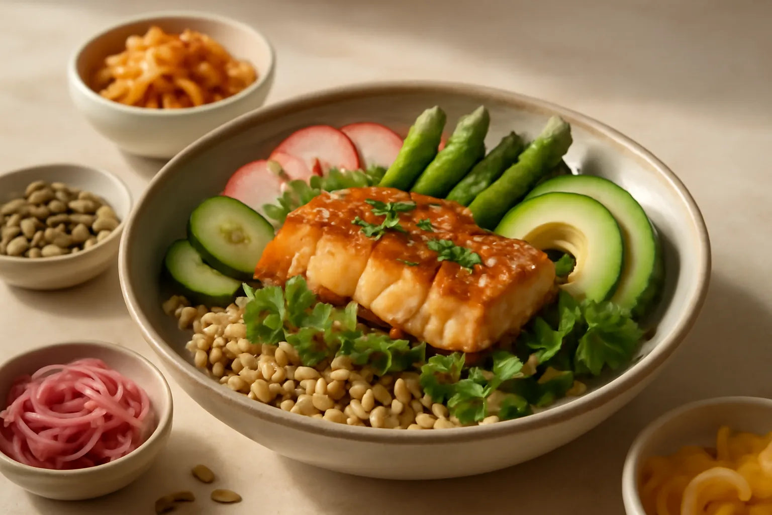 Salmon Asparagus Yuzu Soy Pokebowl